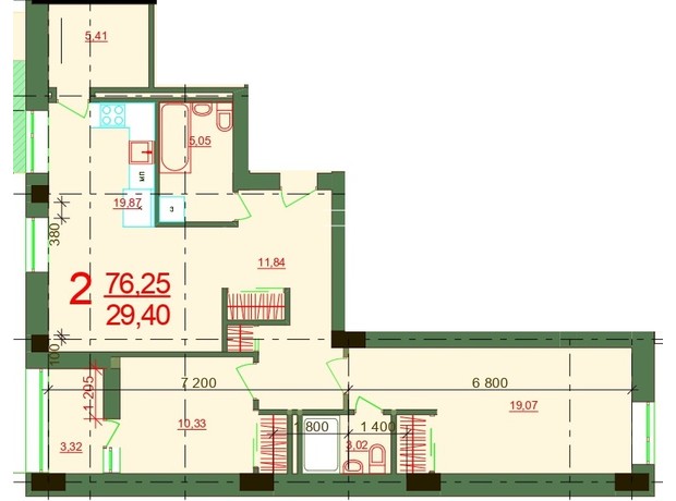 ЖК Карат: планировка 2-комнатной квартиры 76.25 м²