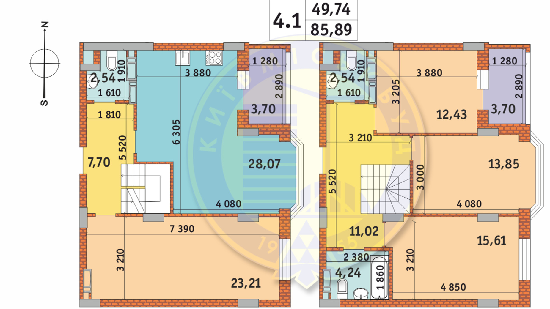 Планировка много­уровневой квартиры в ЖК Чаривне Мисто 128.6 м², фото 237988