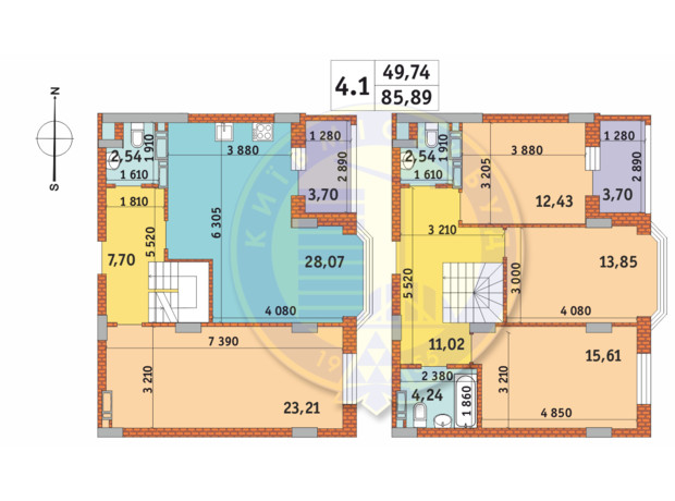 ЖК Чаривне Мисто: планировка 4-комнатной квартиры 128.6 м²
