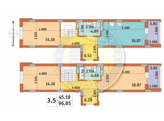 ЖК Чаривне Мисто: планировка 3-комнатной квартиры 96.85 м²