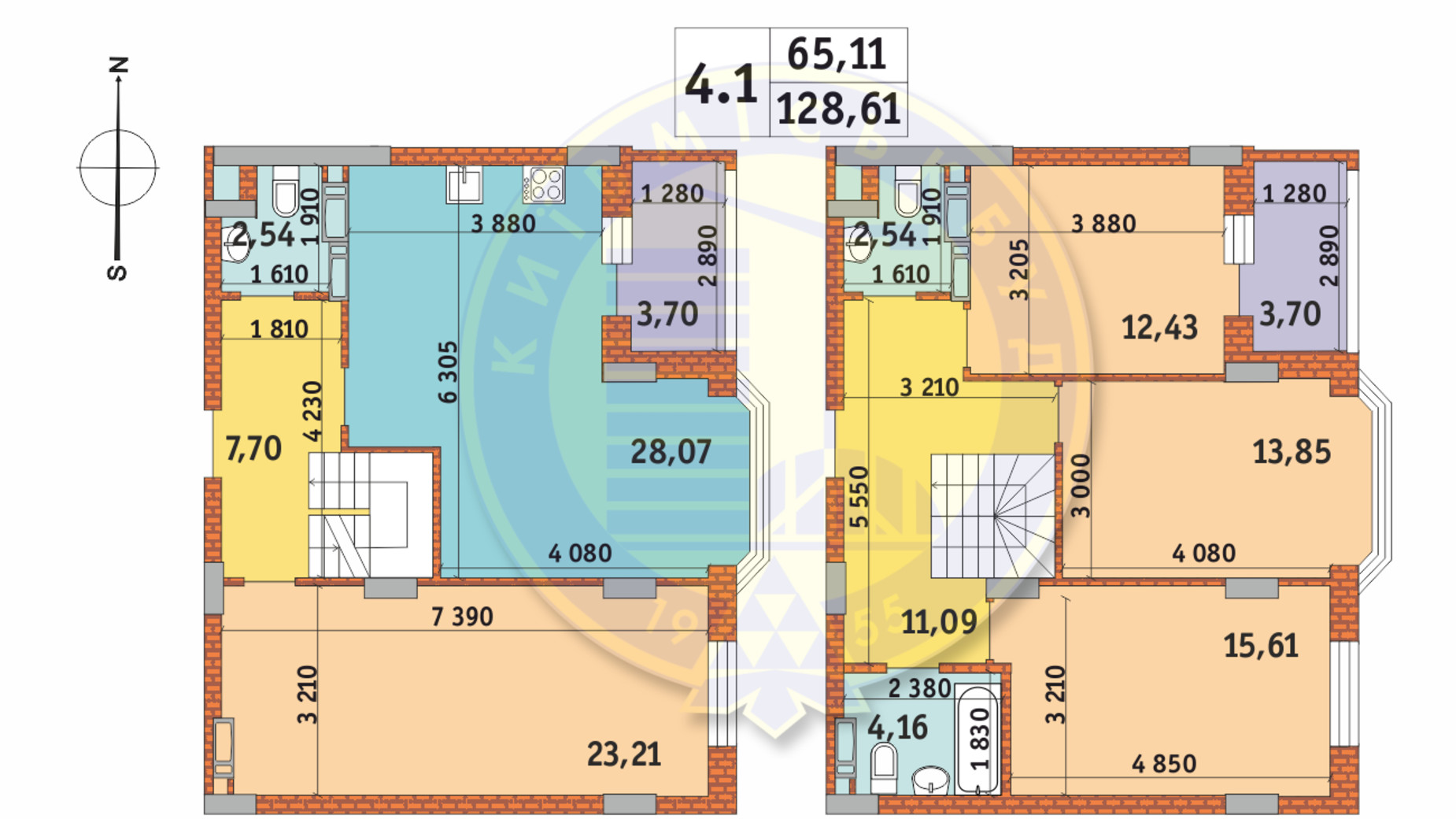 Планировка много­уровневой квартиры в ЖК Чаривне Мисто 128.61 м², фото 238002