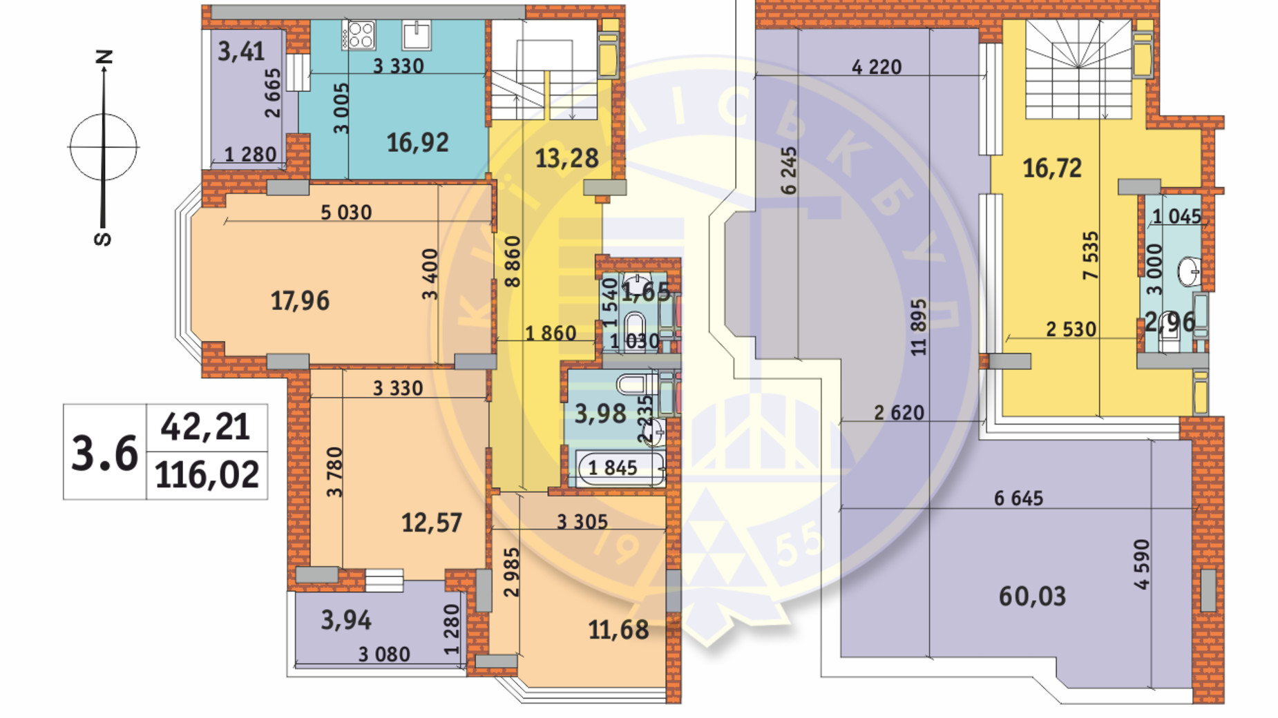 Планировка много­уровневой квартиры в ЖК Чаривне Мисто 116.02 м², фото 238006
