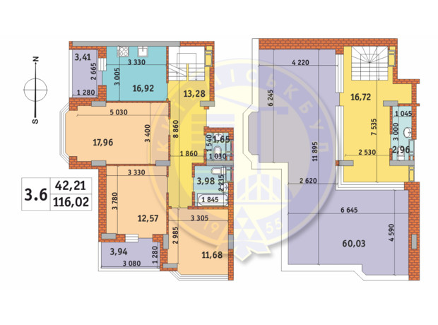 ЖК Чарівне Місто: планування 3-кімнатної квартири 116.02 м²