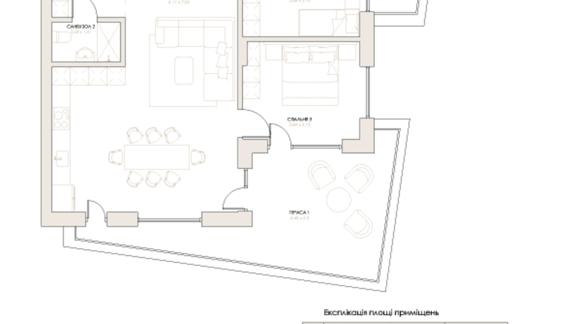 Планування 3-кімнатної квартири в ЖК Artynov Hall 108.59 м², фото 238494