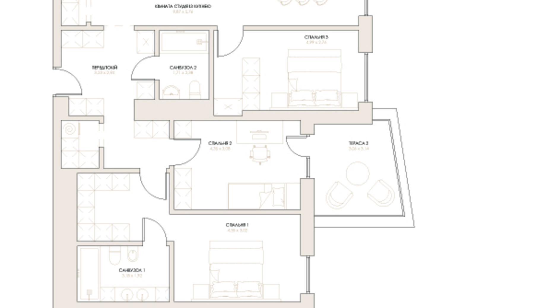 Планировка 3-комнатной квартиры в ЖК Artynov Hall 130.54 м², фото 238495