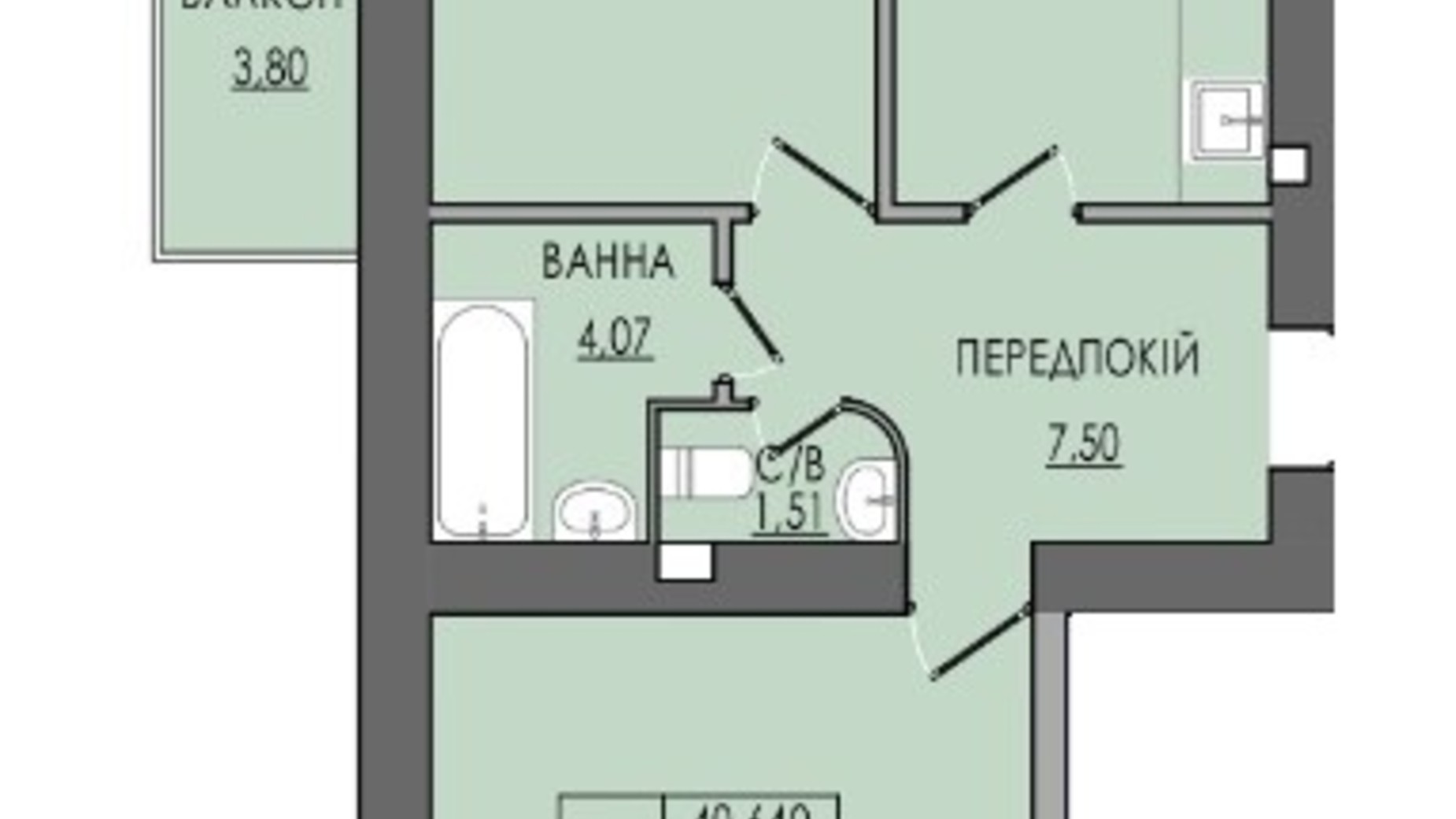 Дом 1, квартира 2-комнатная, общая площадь 70.62 м² Планировка 2-комнатной квартиры в ЖК по ул. П. Орлика 7 70.62 м², фото 238845