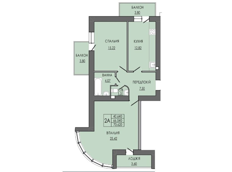 Планировка 2-комнатной квартиры в ЖК по ул. П. Орлика 7 70.62 м², фото 238845 Планировка 2-комнатной квартиры в ЖК по ул. П. Орлика 7 70.62 м², фото 238845