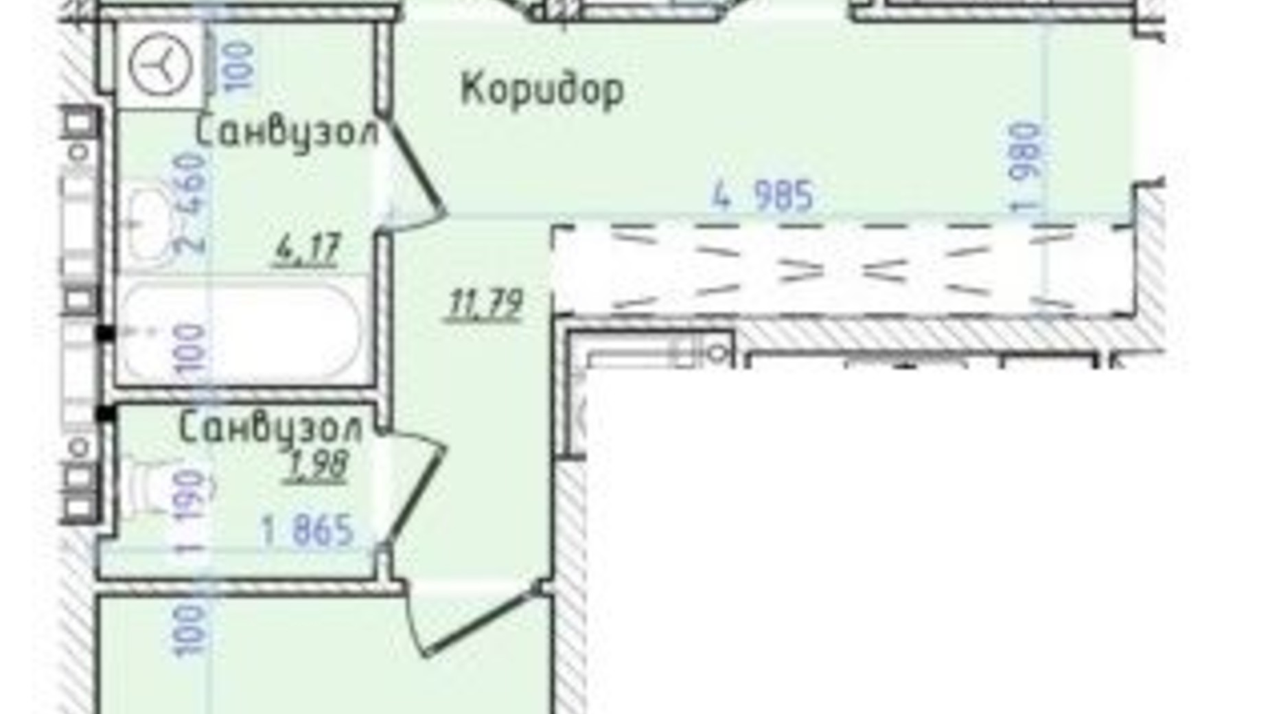 Планування 2-кімнатної квартири в Житловий квартал Continent 68.7 м², фото 238919