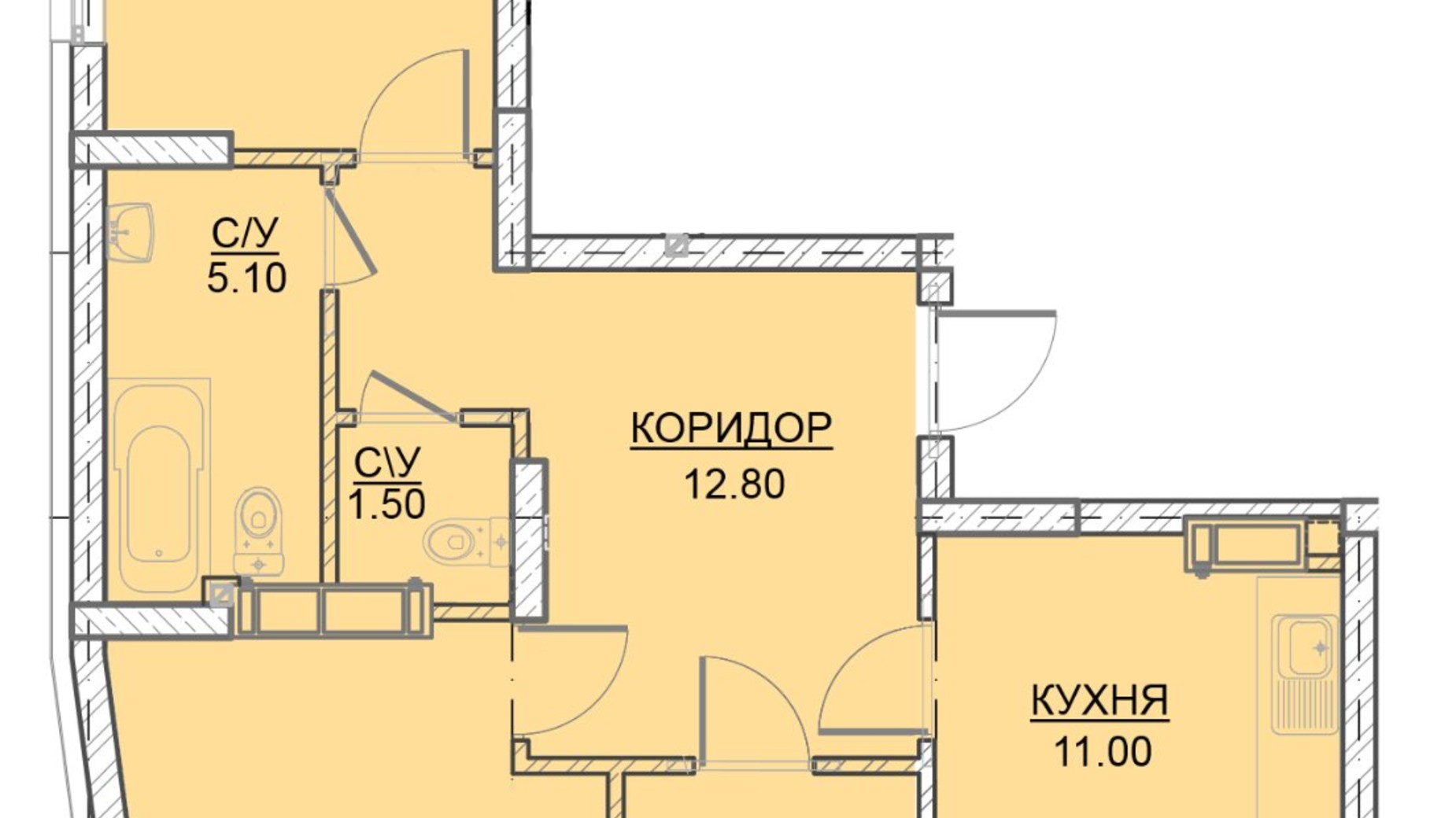 Планировка 3-комнатной квартиры в ЖК Велесгард 71.45 м², фото 239609