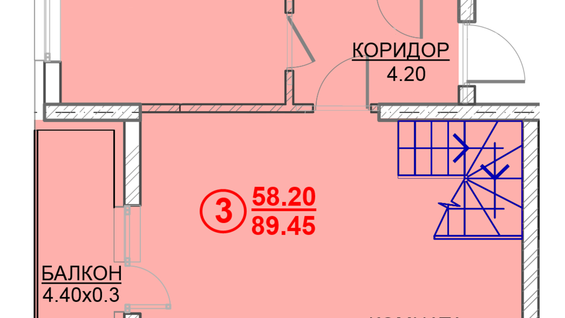 Планування багато­рівневої квартири в ЖК Велесгард 89.45 м², фото 239614