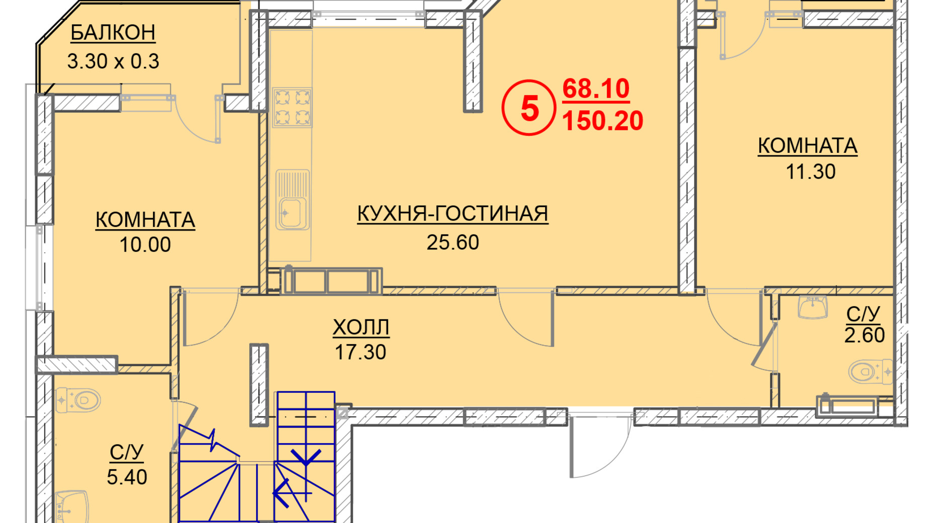 Планировка много­уровневой квартиры в ЖК Велесгард 150.2 м², фото 239621