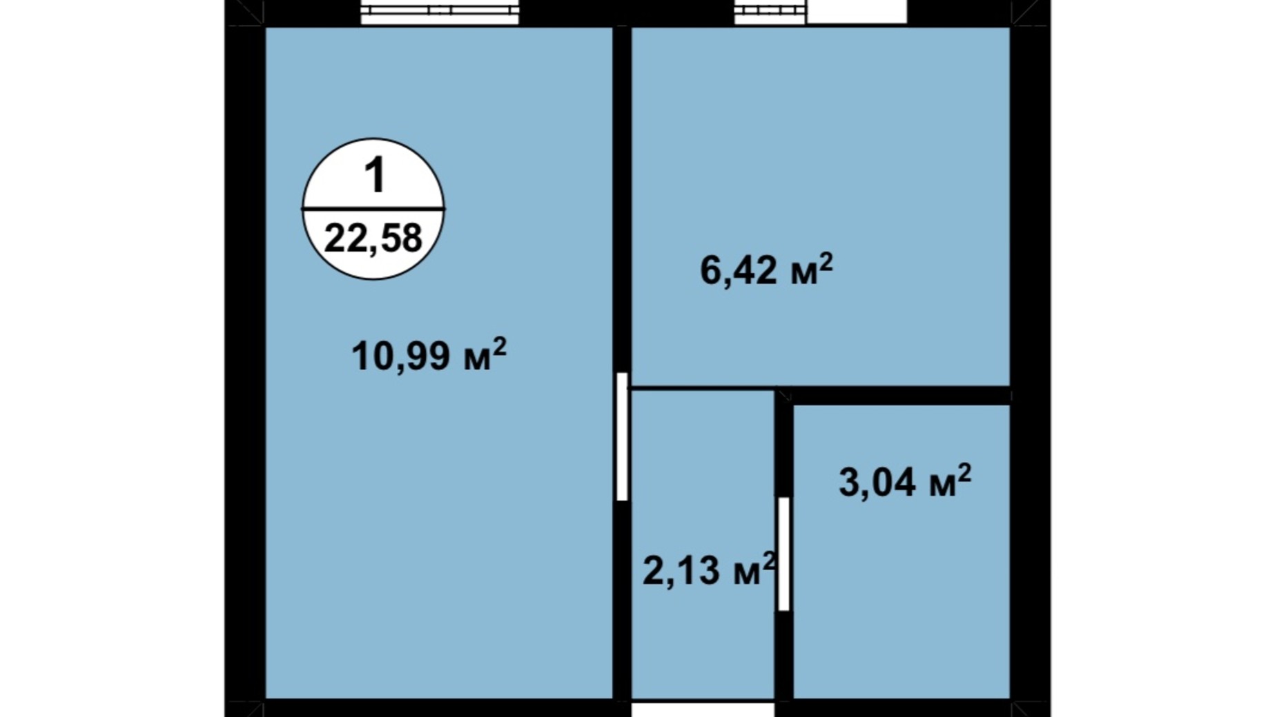 Планування 1-кімнатної квартири в ЖК Aura 22.58 м², фото 239795