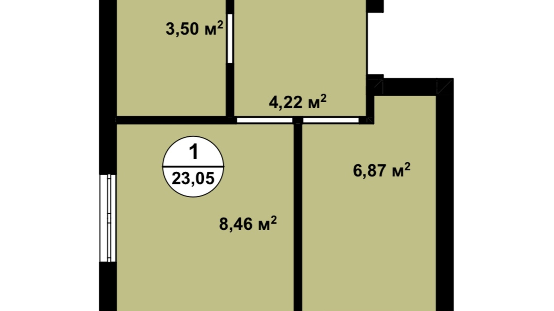 Планування 1-кімнатної квартири в ЖК Aura 23.05 м², фото 239798