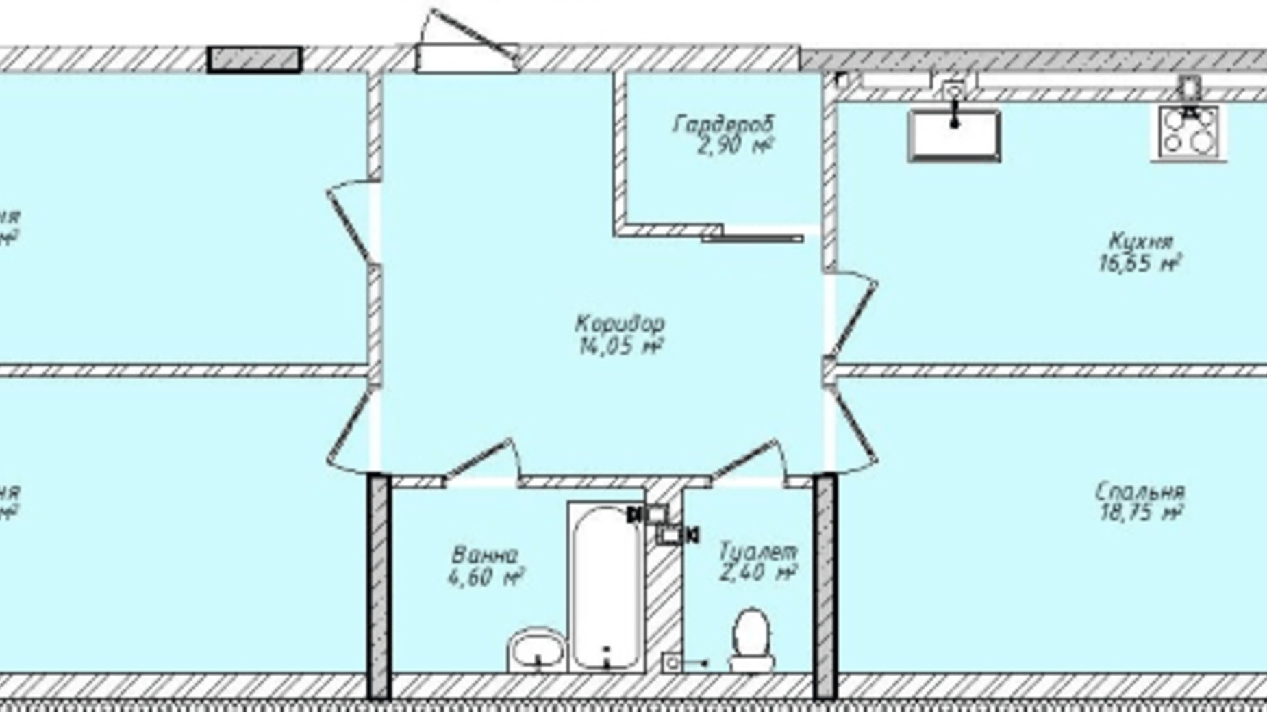 Планування 3-кімнатної квартири в ЖК Сад на Круглій 92.65 м², фото 239807