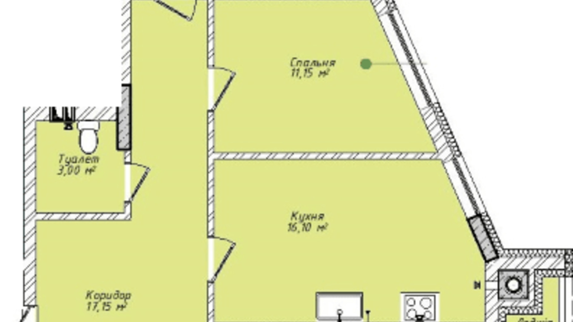 Планування 3-кімнатної квартири в ЖК Сад на Круглій 92.05 м², фото 239811