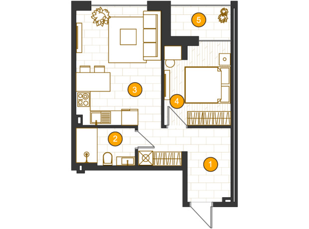 ЖК Royal Residence: планування 1-кімнатної квартири 45.06 м²