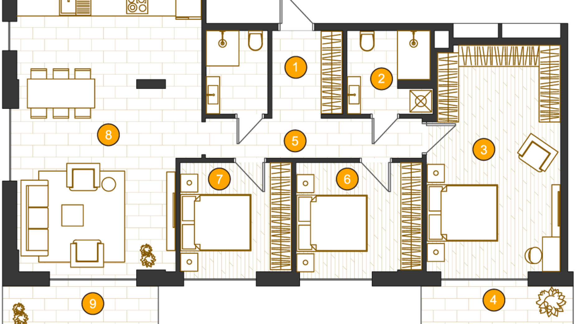 Планировка 3-комнатной квартиры в ЖК Royal Residence 104.5 м², фото 239825