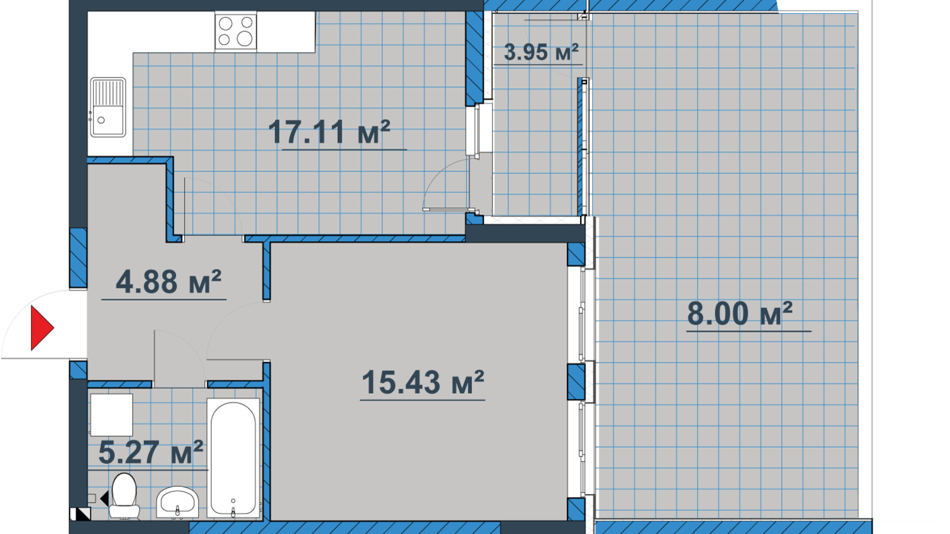 Планування 1-кімнатної квартири в ЖК Причал 8 54.64 м², фото 239981