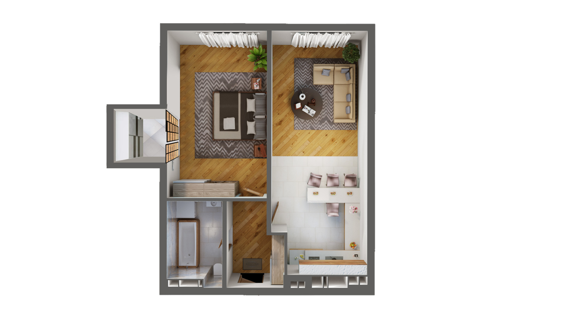 Планування 1-кімнатної квартири в ЖК Greenville Park 62 м², фото 240254