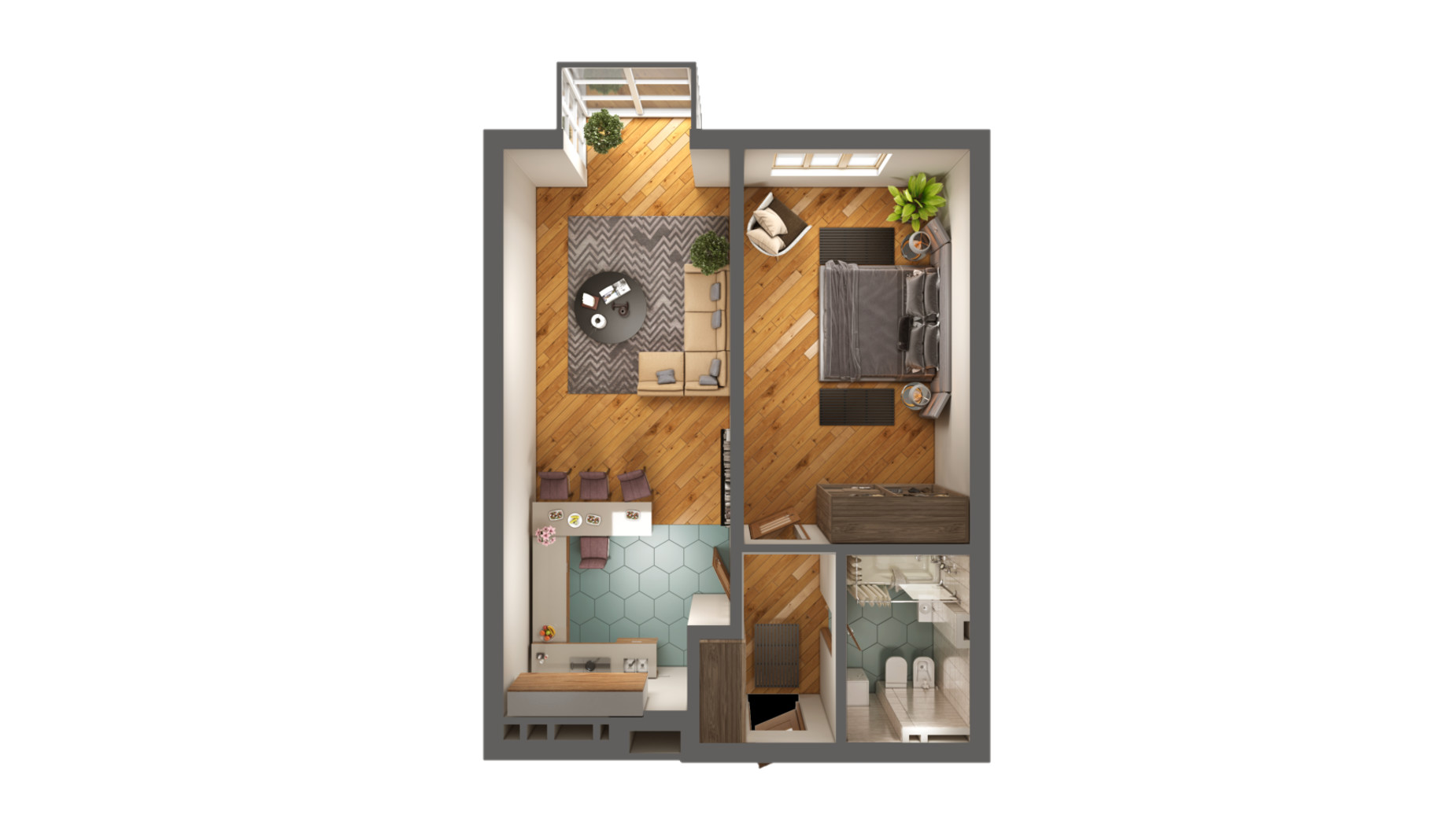 Планировка 1-комнатной квартиры в ЖК Greenville Park 61 м², фото 240260