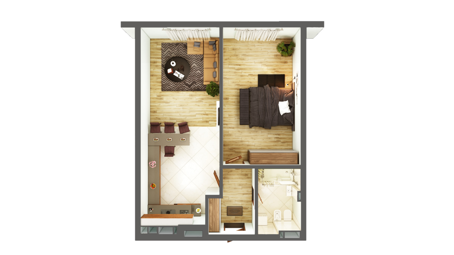 Планування 1-кімнатної квартири в ЖК Greenville Park 58.9 м², фото 240265
