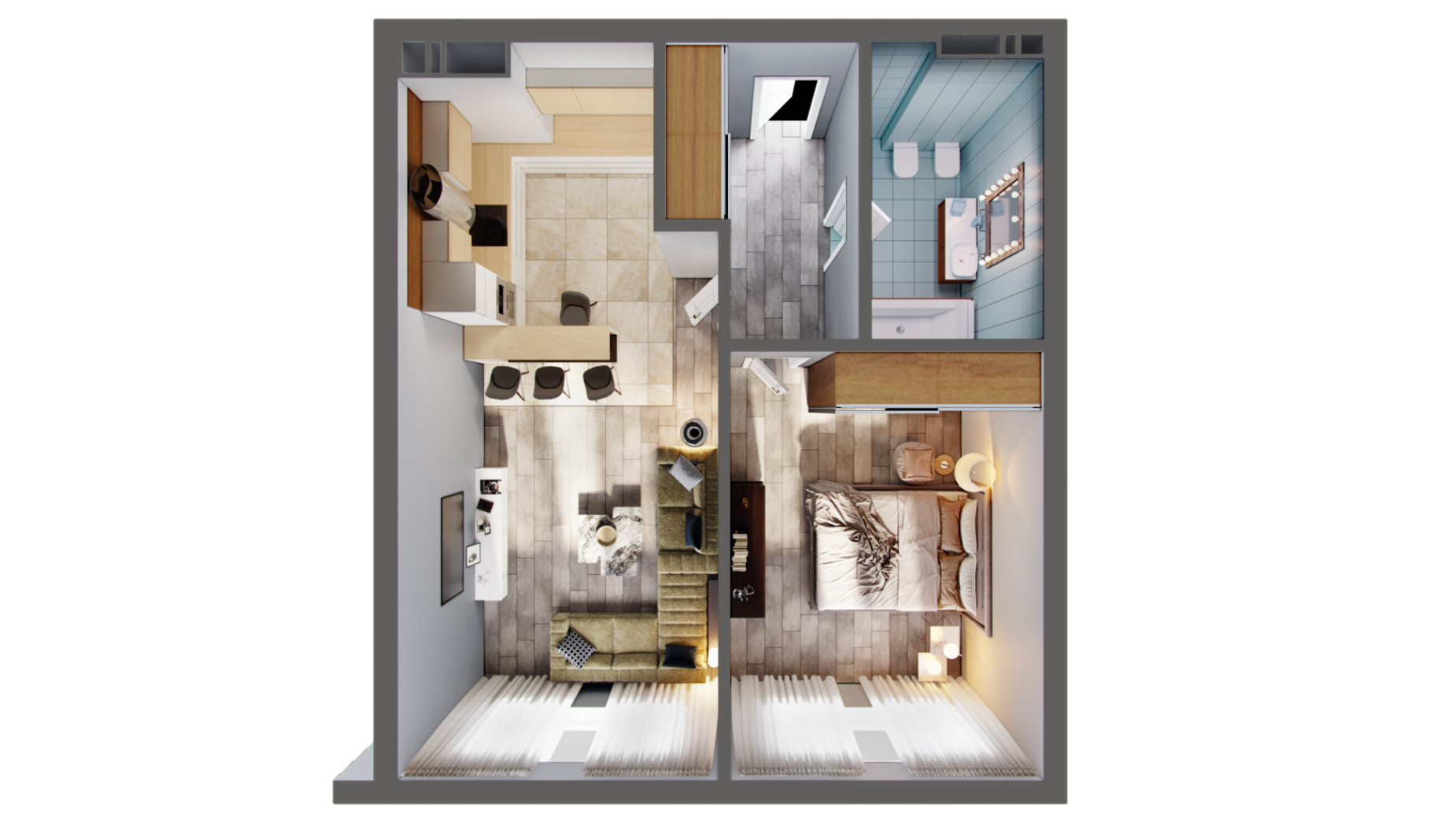Планировка 1-комнатной квартиры в ЖК Greenville Park 52.6 м², фото 240301
