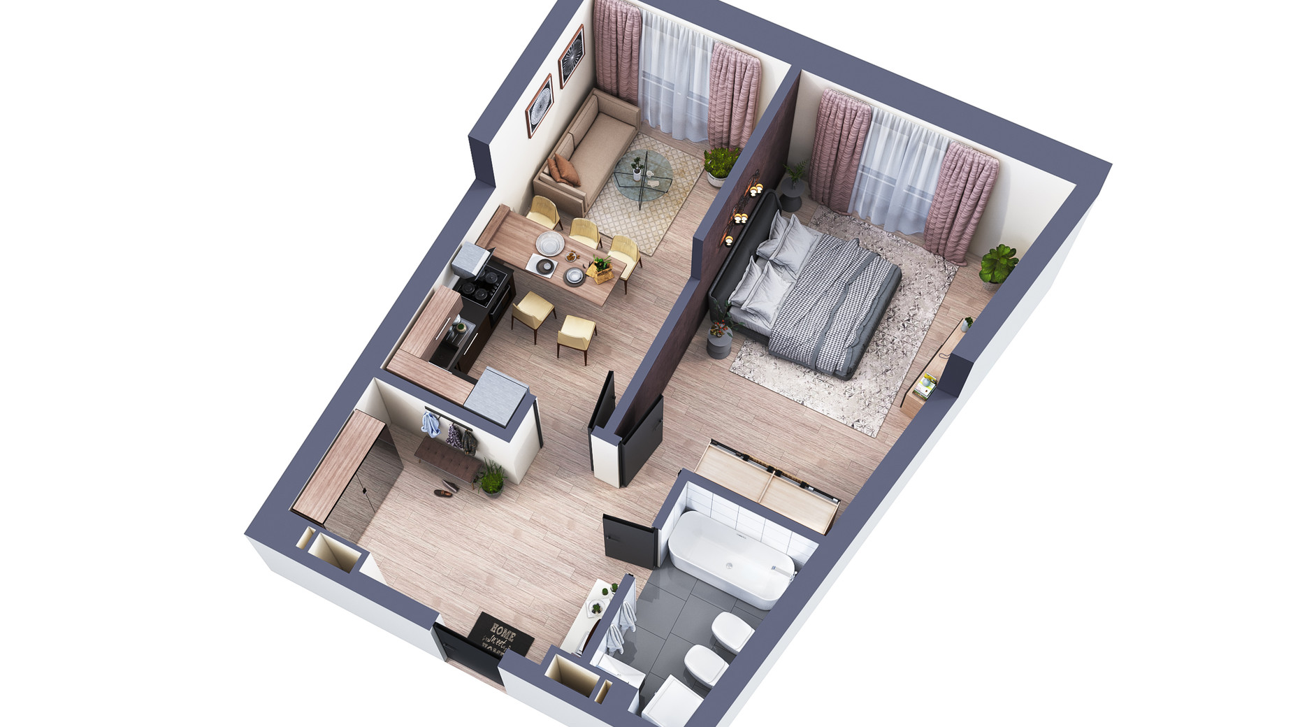 Планування 1-кімнатної квартири в ЖК Greenville Park 54.3 м², фото 240341