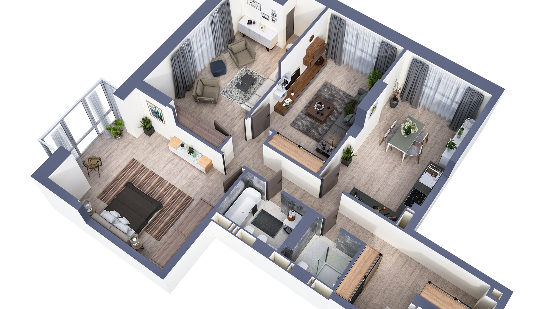 Планировка 3-комнатной квартиры в ЖК Greenville Park 110.1 м², фото 240360