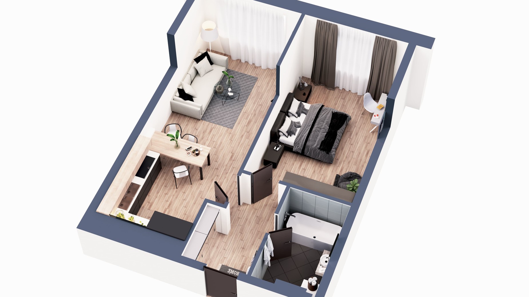 Планировка 1-комнатной квартиры в ЖК Greenville Park 56.5 м², фото 240369