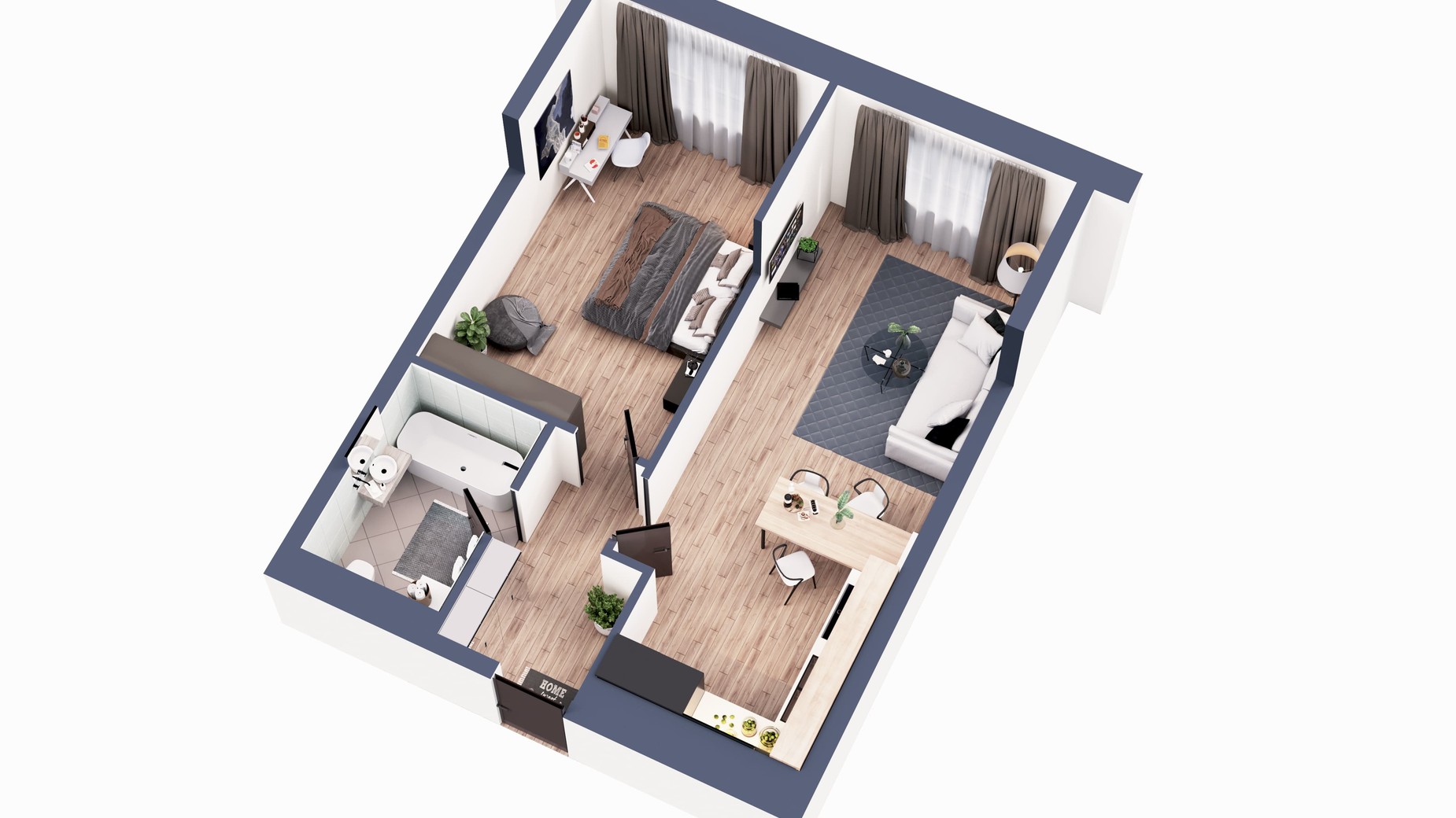 Планування 1-кімнатної квартири в ЖК Greenville Park 57.4 м², фото 240376