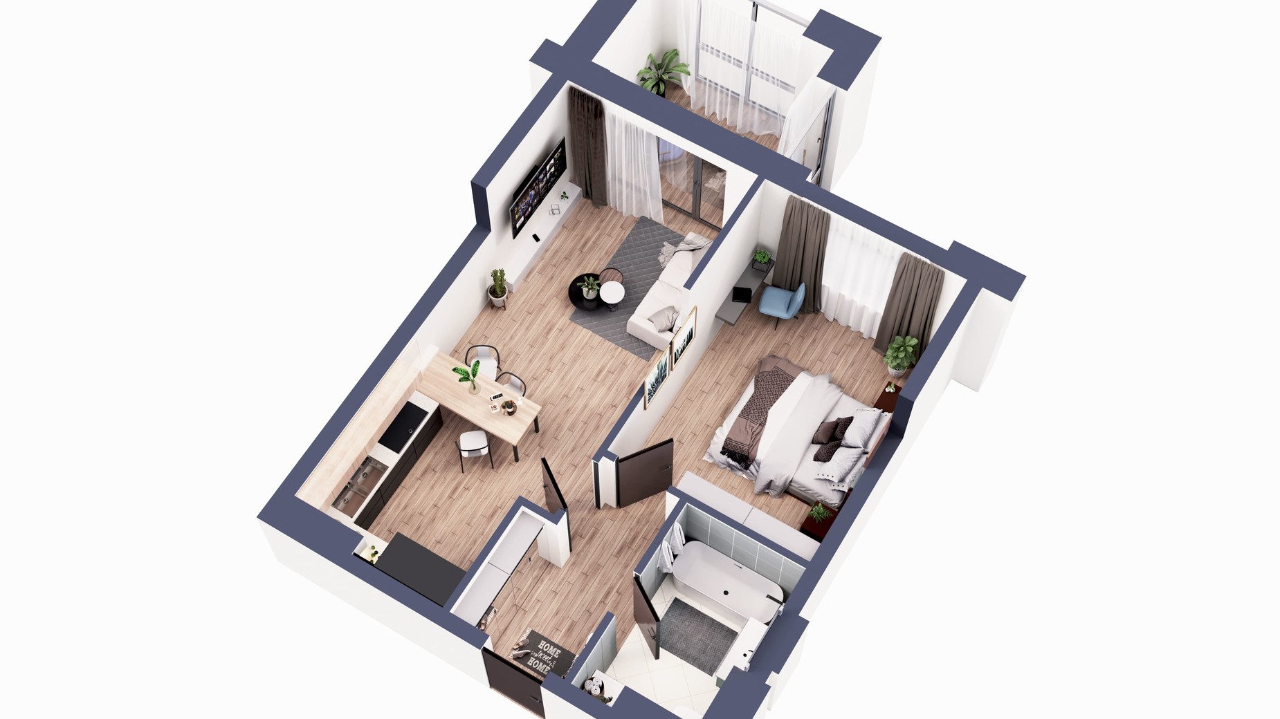 Планировка 1-комнатной квартиры в ЖК Greenville Park 58.7 м², фото 240377
