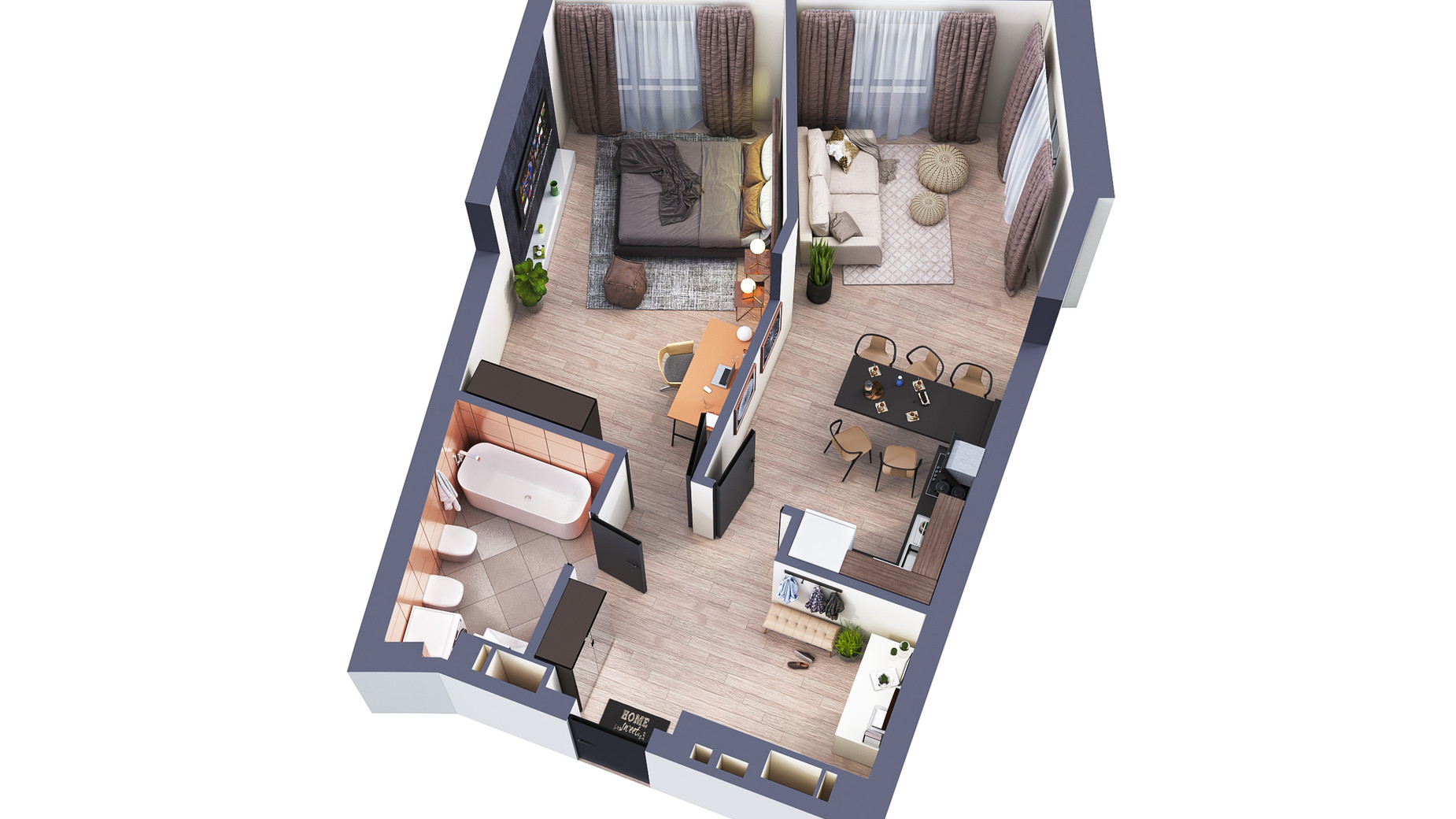 Планування 1-кімнатної квартири в ЖК Greenville Park 60.2 м², фото 240383