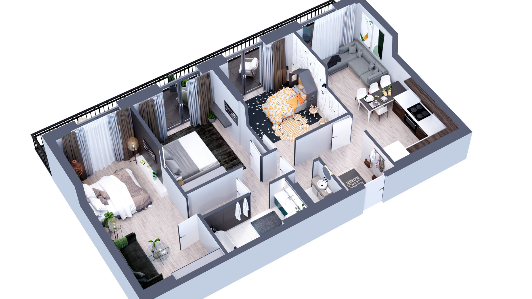 Планування 3-кімнатної квартири в ЖК Greenville Park 98.3 м², фото 240391