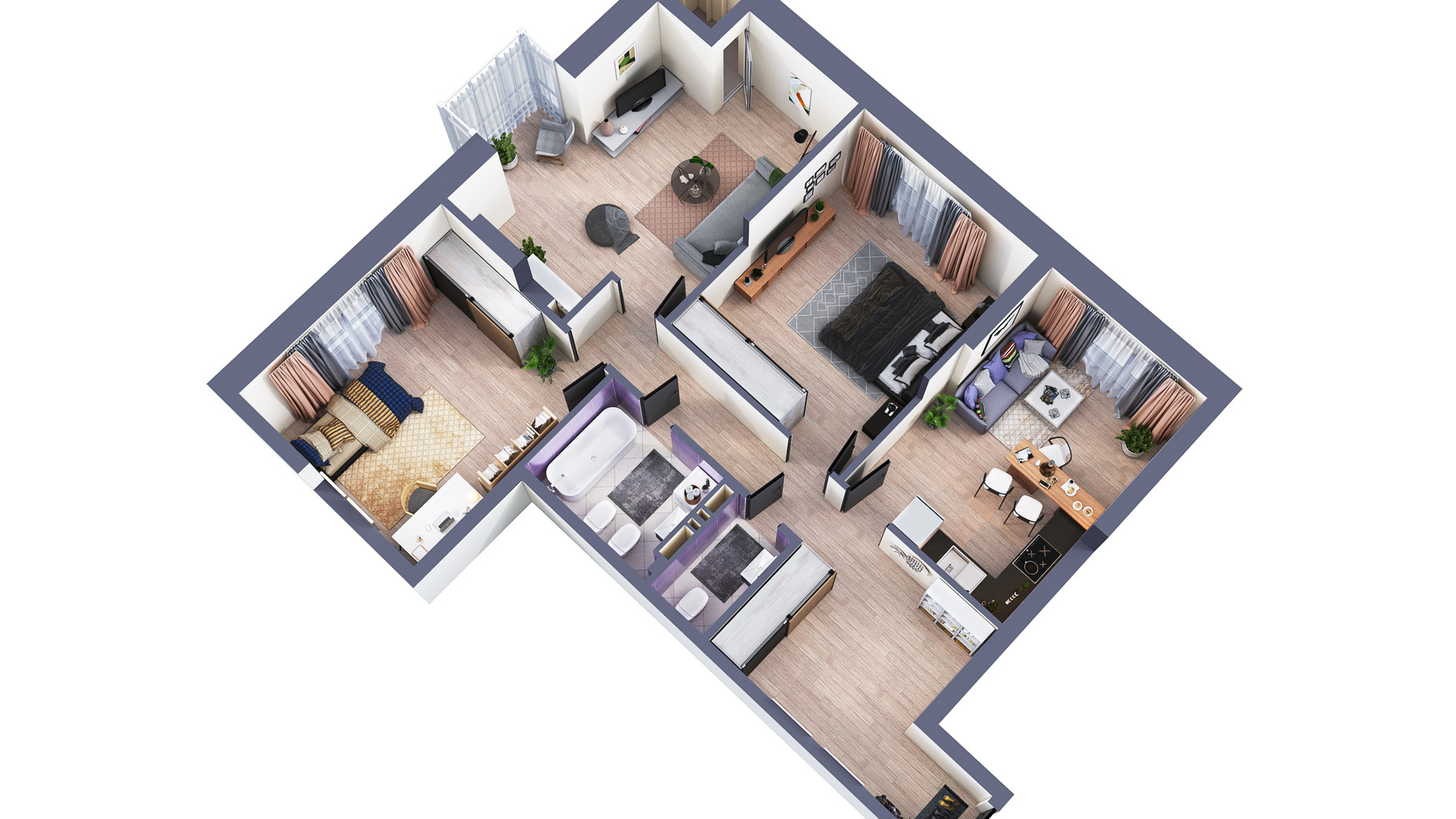 Планування 3-кімнатної квартири в ЖК Greenville Park 101.4 м², фото 240403