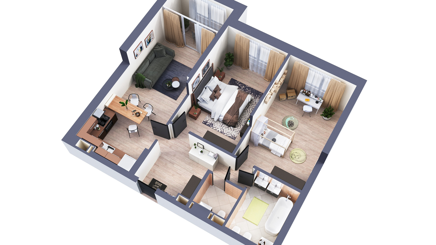 Планування 2-кімнатної квартири в ЖК Greenville Park 87.5 м², фото 240418
