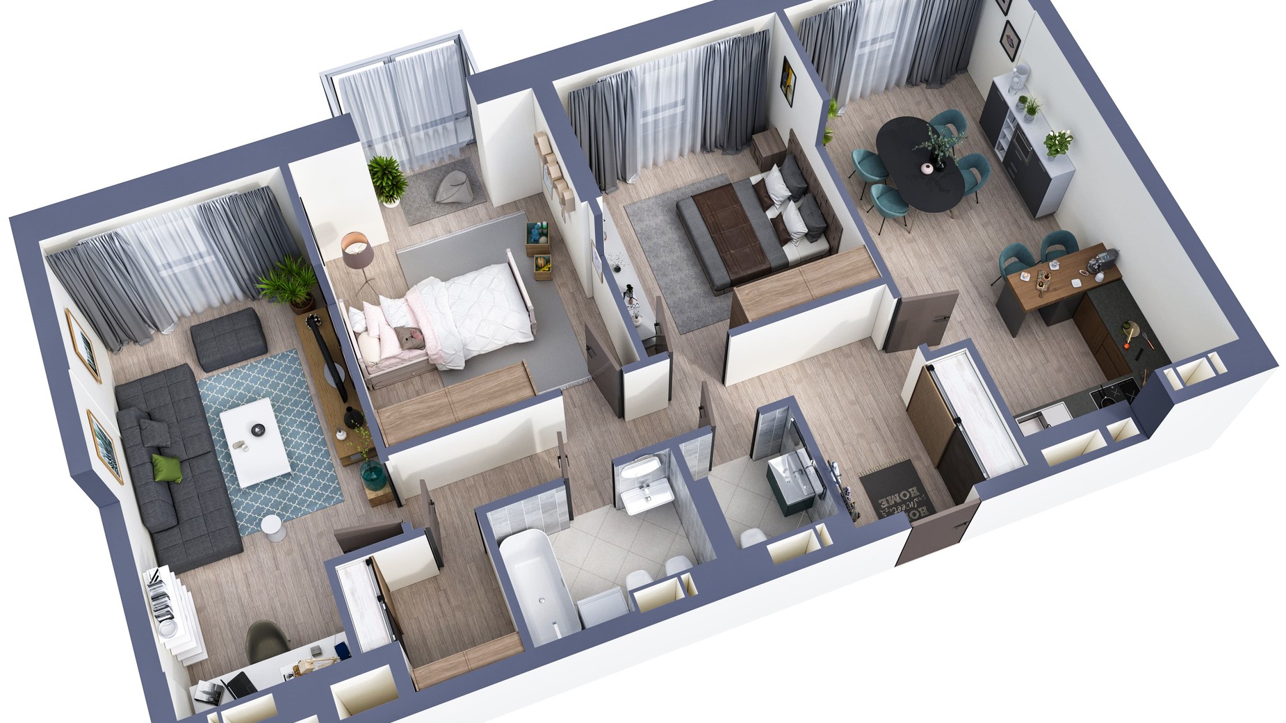 Планування 3-кімнатної квартири в ЖК Greenville Park 95.1 м², фото 240440
