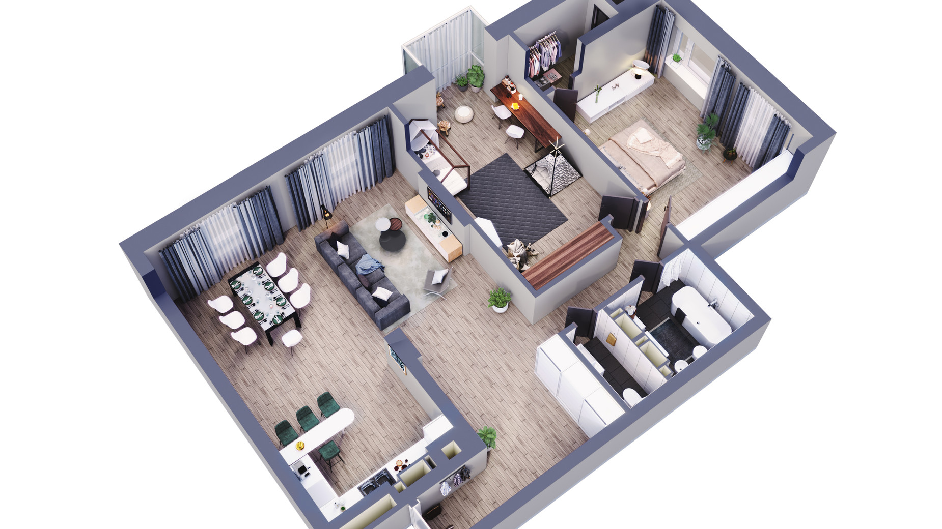 Планування 3-кімнатної квартири в ЖК Greenville Park 125.6 м², фото 240441
