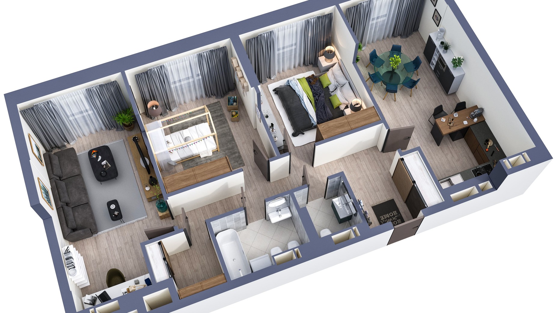 Планування 3-кімнатної квартири в ЖК Greenville Park 93.4 м², фото 240462