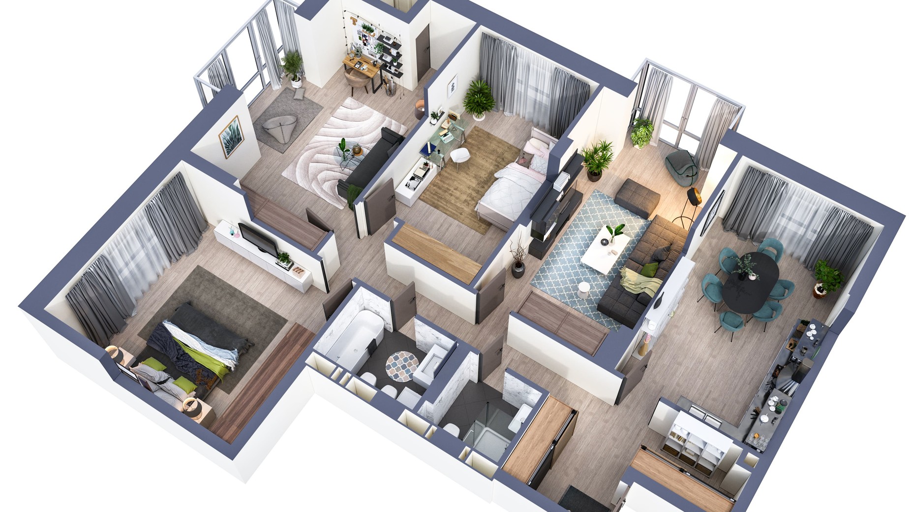 Планування 4-кімнатної квартири в ЖК Greenville Park 132.5 м², фото 240489