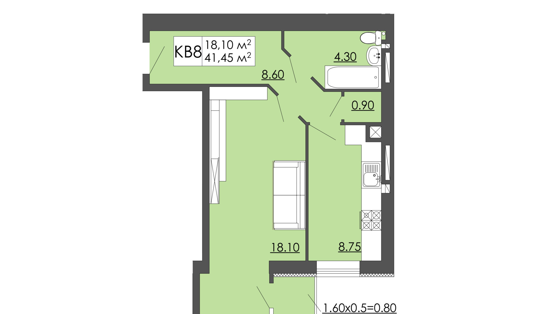 Планування 1-кімнатної квартири в ЖК Родинна казка 41.45 м², фото 240960