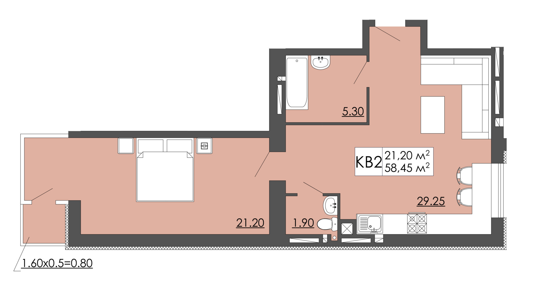 Планировка 1-комнатной квартиры в ЖК Родинна казка 58.45 м², фото 240964