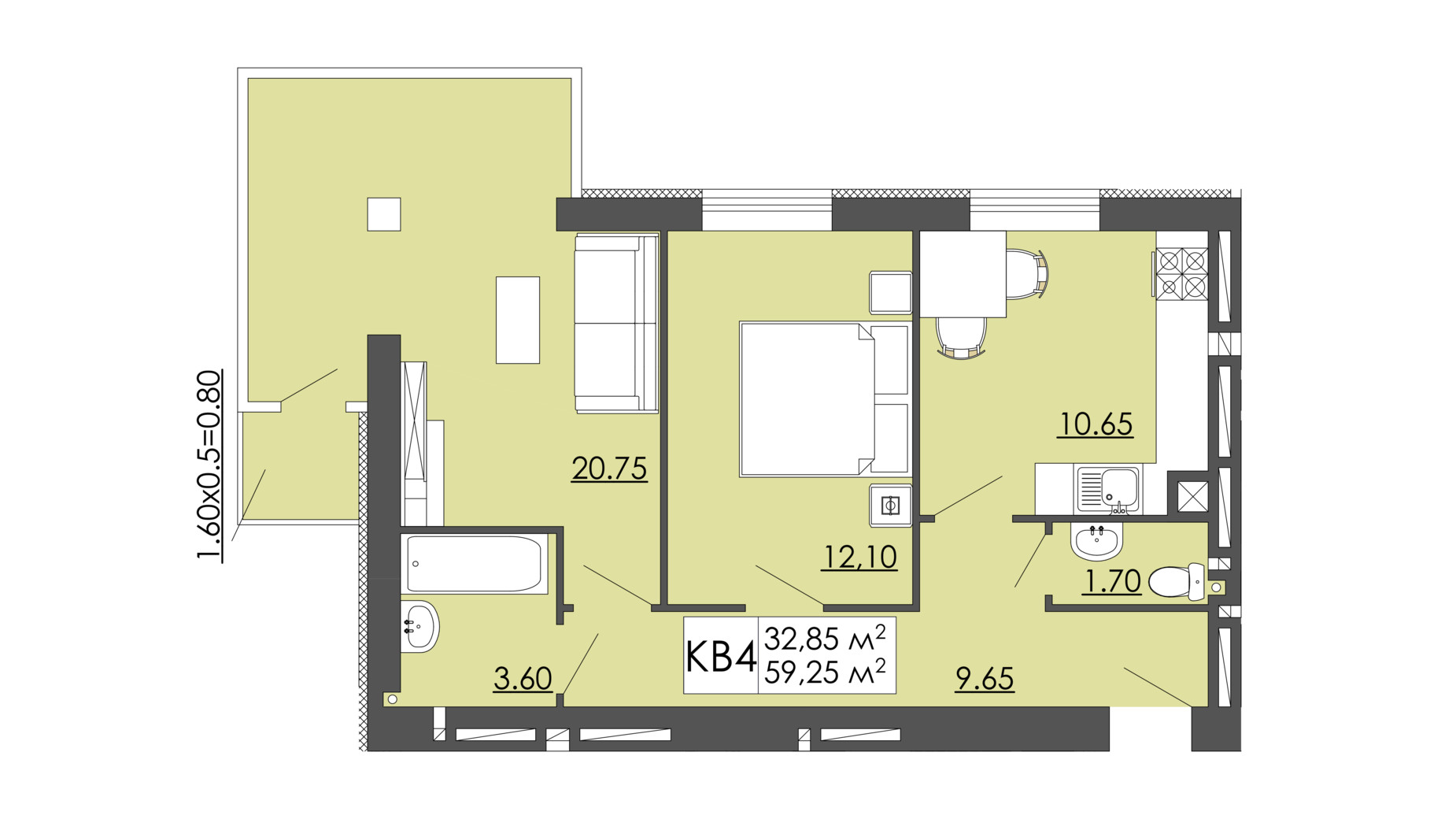 Планировка 2-комнатной квартиры в ЖК Родинна казка 59.25 м², фото 240967