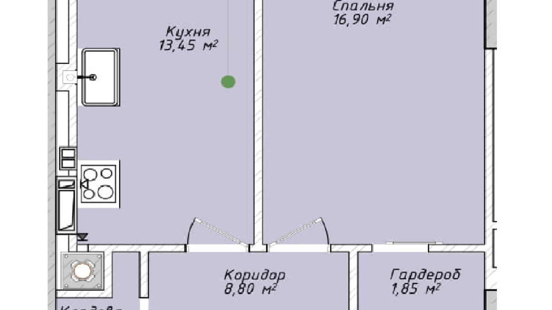 Планировка 1-комнатной квартиры в ЖК Сад на Круглой 52.25 м², фото 240993
