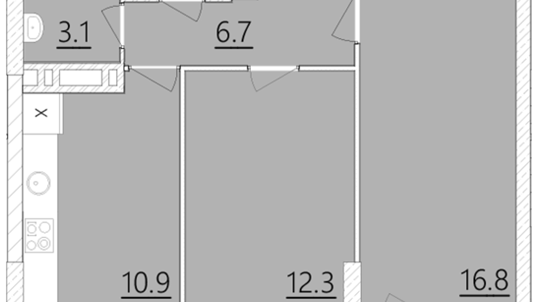 Планування 2-кімнатної квартири в ЖК Дім на Янгеля 52.7 м², фото 241048