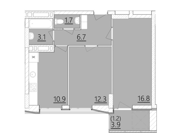 ЖК Дім на Янгеля: планування 2-кімнатної квартири 52.7 м²