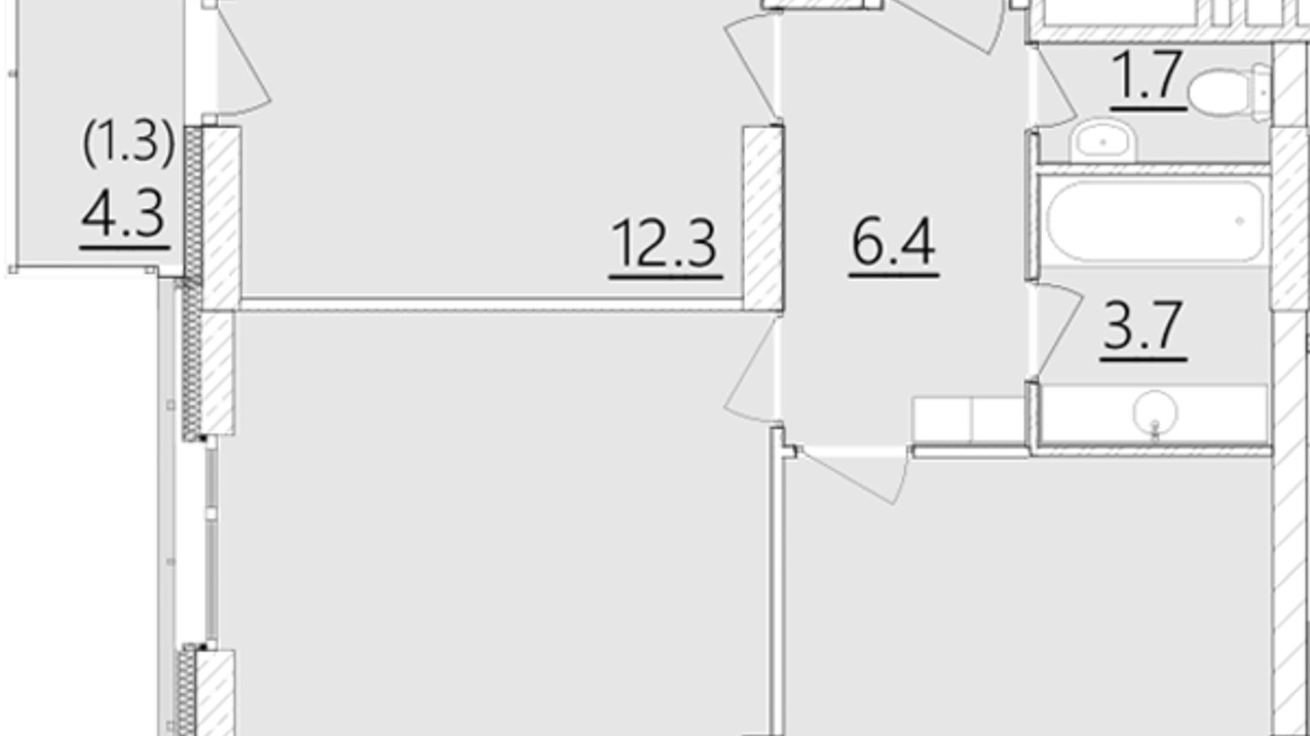 Планировка 2-комнатной квартиры в ЖК Дом на Янгеля 53.7 м², фото 241051