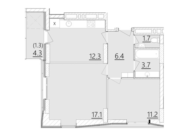 ЖК Дім на Янгеля: планування 2-кімнатної квартири 53.7 м²