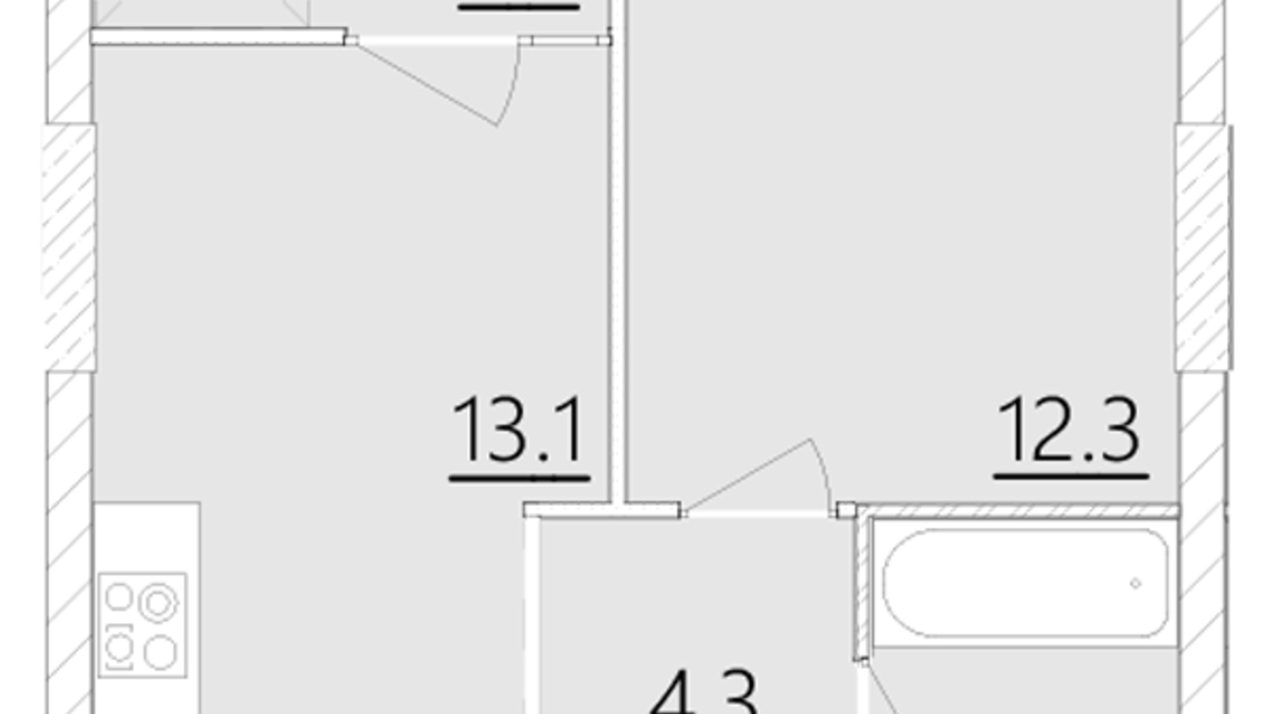 Планировка 1-комнатной квартиры в ЖК Дом на Янгеля 36.9 м², фото 241057