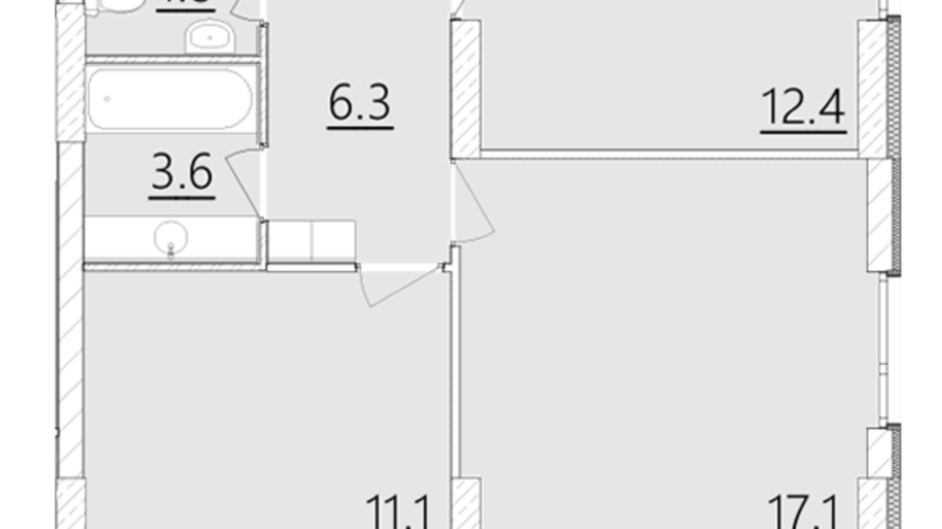 Планування 2-кімнатної квартири в ЖК Дім на Янгеля 53.4 м², фото 241062