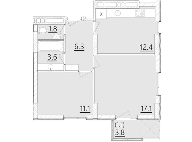 ЖК Дім на Янгеля: планування 2-кімнатної квартири 53.4 м²